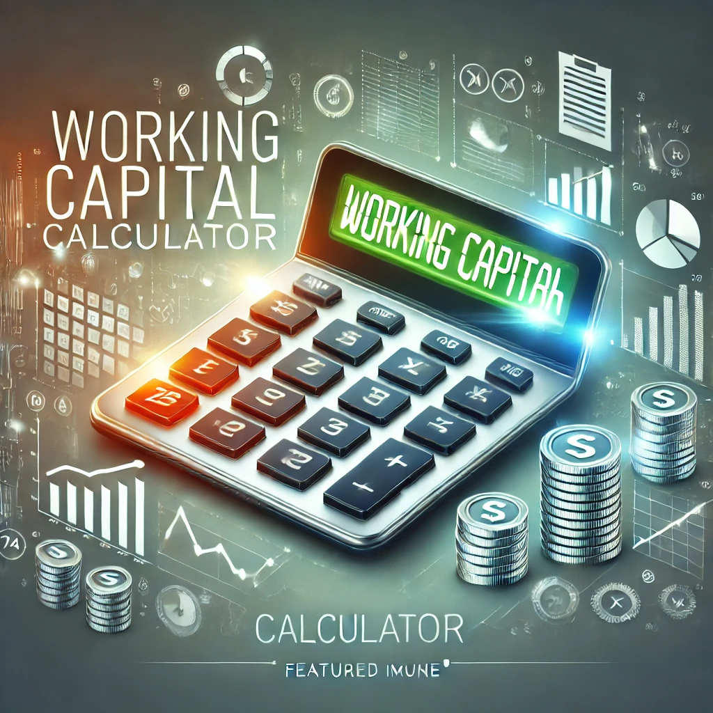 Digital calculator with financial icons, showing assets and liabilities, representing a working capital calculator